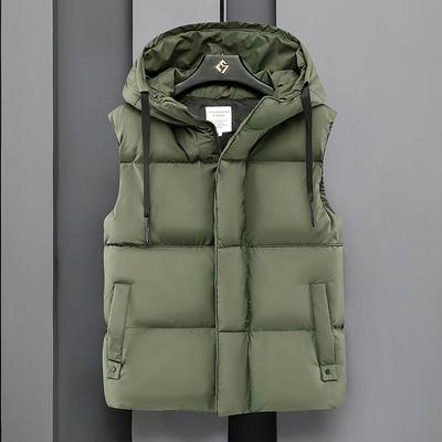 Gilet à capuche décontracté pour hommes, veste solide sans manches, gilet épais avec fermeture éclair, vêtements d'extérieur
