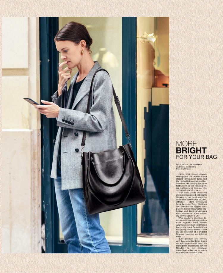 Genuine Leather Large Capacity Handbag for Oily Skin - Fashionable Crossbody and Shoulder Bucket Bag