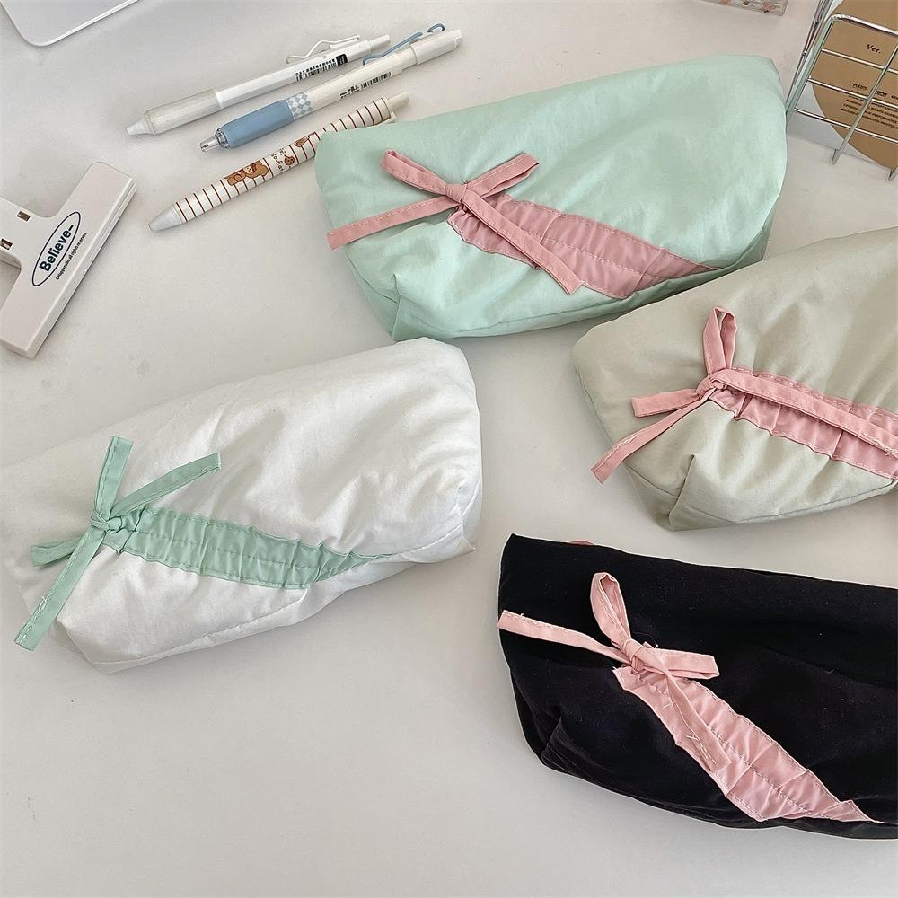 Large Capacity Bowknot Pencil Case Zipper Students Stationery Pouch New Makeup Bag  Women