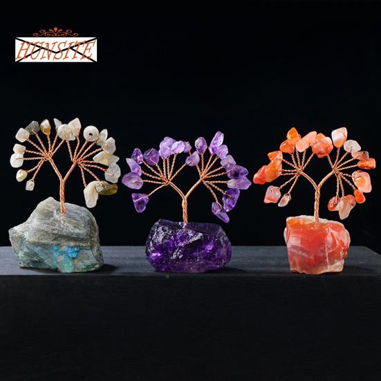 Barevná ozdoba stromu z přírodního kamene se základnou, strom peněz s pozitivní léčivou energií