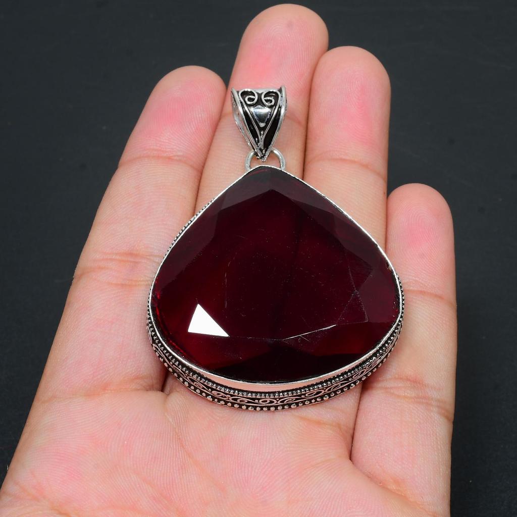 Red Garnet Gemstone Handmade 925 Sterling Silver Pendant, Garnet Jewelry Necklace, Handmade Gifts For Women, Pear Antique Jewelry