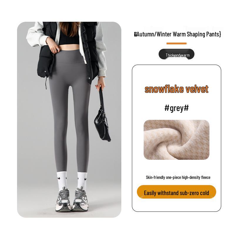Sametové legíny Snowflake s vysokým pasem a zeštíhlujícím efektem: Bez viditelných linií, Kontrola břicha, Teplé a silné na podzim/zimu.