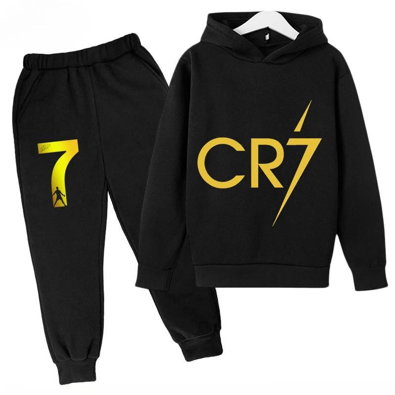 Children's Sports Hoodie Set  Sweatshirt Pants 2-piece Set for Boys and Girls Ronaldo Avatar Printed Kids Clothes Girls
