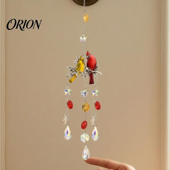Colorful Light Catching Decor Cardinals Faux Crystals Suncatcher, Hanging Sun Catcher for Windows, Bird Wind Boho Balcony Decoration Chimes