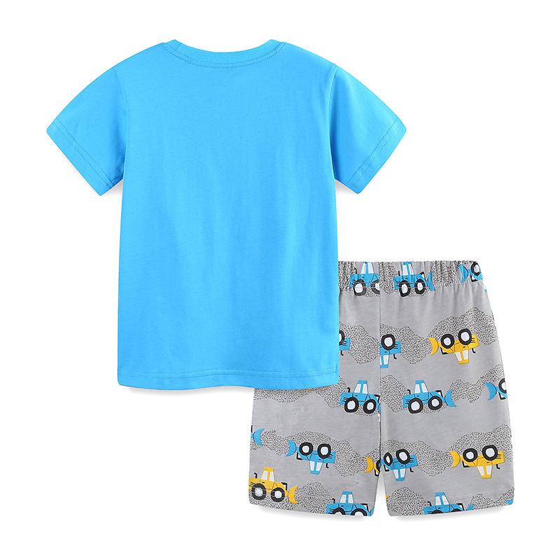 Summer children's knitted cotton children's suit boys' fashion cartoon printing crew neck two-piece set children's sportswear