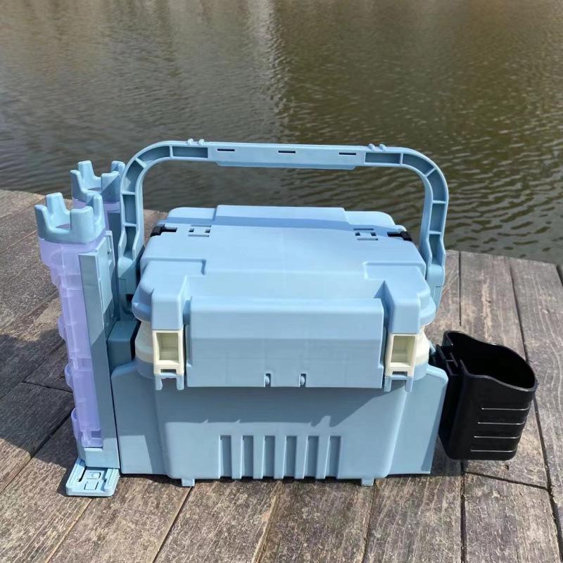 Multifunctional Fishing Tackle Box with Rod Holder - Large Capacity for Outdoor Use