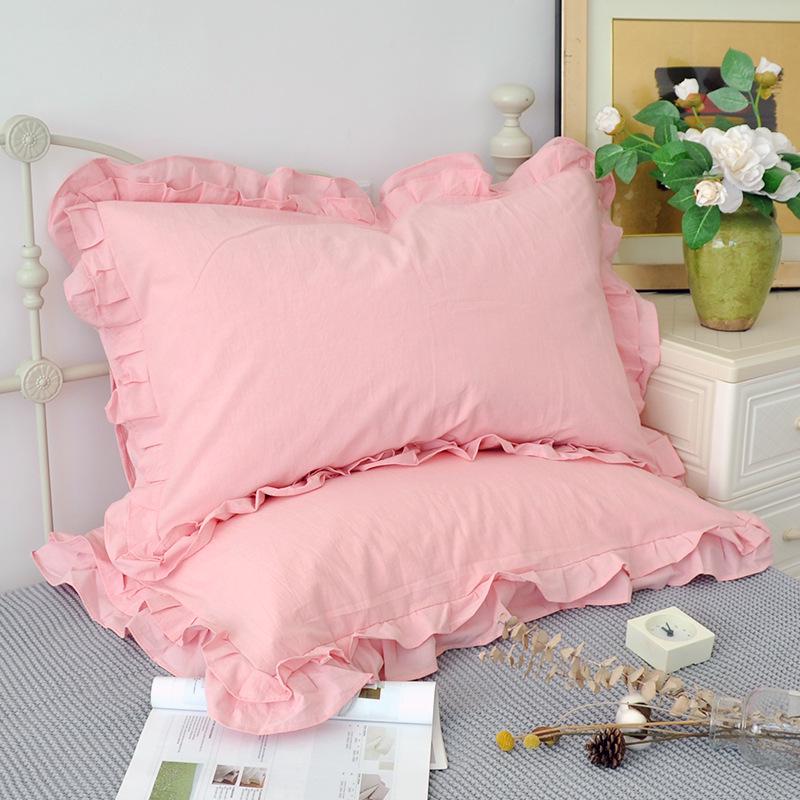 1 Pair European Style Cotton Wrinkle Elegant Pillow Cases Ruffle Design Pillow Cover Ruffle Princess Pillowcase 48*74cm