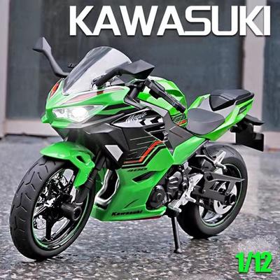 1:12 Kawasaki Ninja 400 Zx6r Legierung Motorrad Druckgussmodell Miniatur Spielzeug Auto Vorderrad Lenkung Mit Licht Fahrzeuge Jungen Geschenke