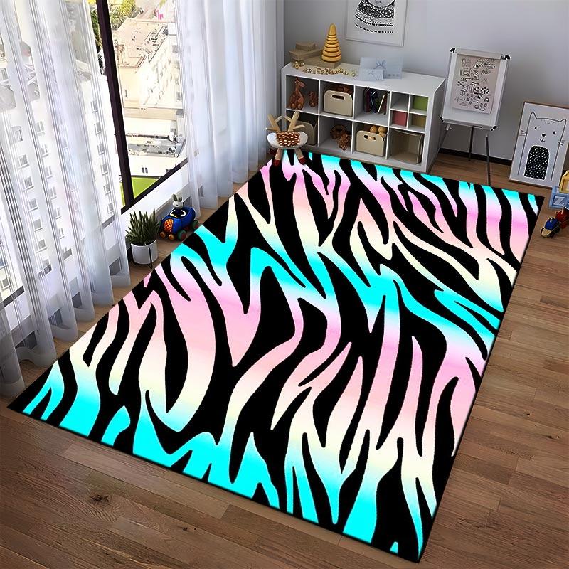 Colorful Zebra Print Gradient Carpet for Living Room or Bedroom Decor Suitable for use as an anti-slip for living room bedroom sofas