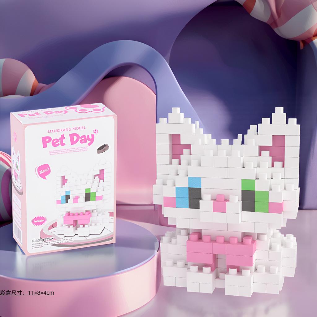 with box Pet cats building block cartoon cute doll puzzle assembly children's toy DIY table ornaments boys girls birthday gifts