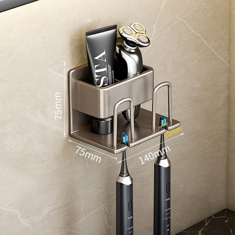 Wall Mounted Toothbrush Holder Aluminium Alloy Toothpaste Rack Without Drilling Space Saving Bathroom Household Shelf Accessorie