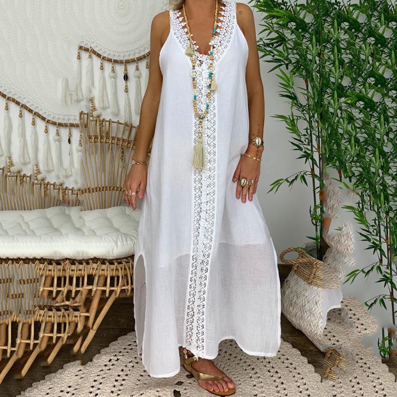 Women's Plus Size Sleeveless Lace Patchwork Spring Dress