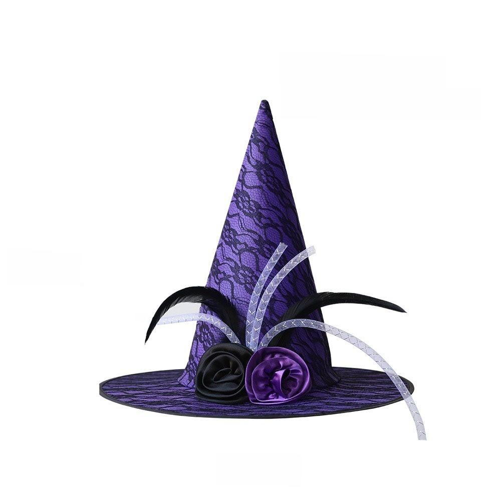Foldable Flower Wizard Cap Rose Feather Halloween Cap Funny Halloween Witch Hat  Women