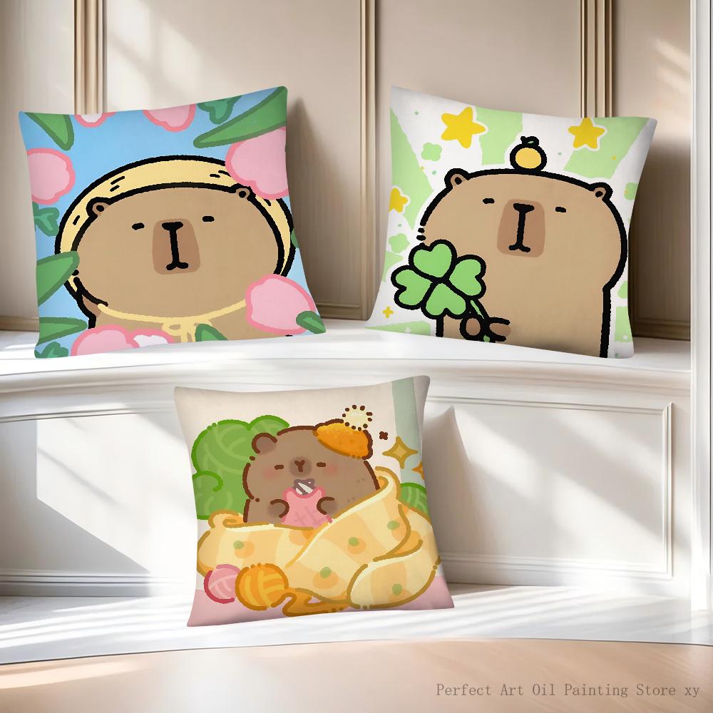 Cartoon Capybara Pillow Case Square Pillow Cushion Cover Bedroom Sofa Room Decoration Casual Pillow Cover
