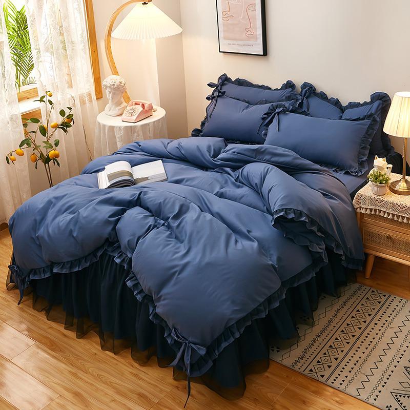 Black Lace Princess Style Bed Skirt Set - Bestseller 4-Piece for 1.5/1.8m Beds