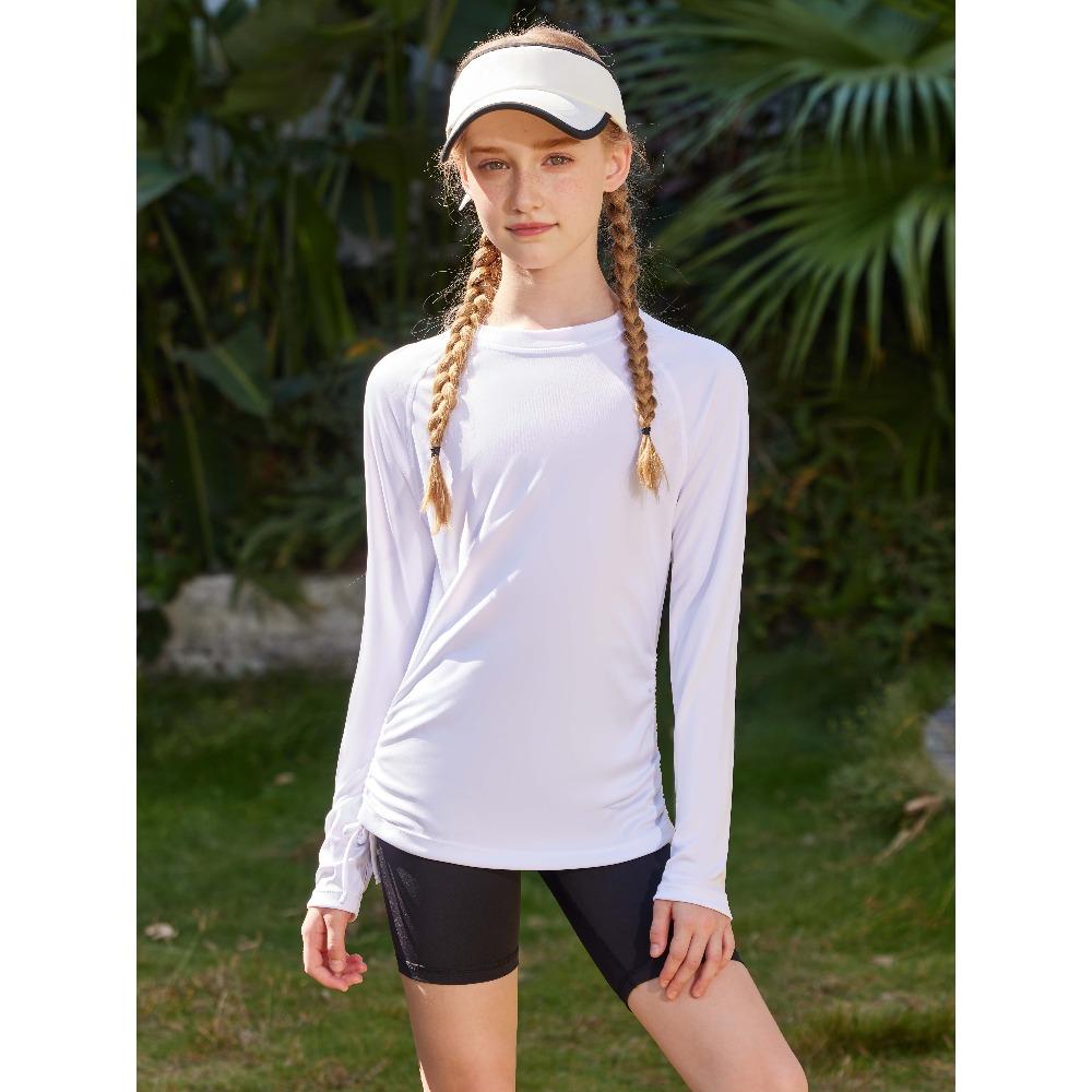 CHARMLEAKS Rash Guard for Girls Long Sleeve Swim Shirt UPF 50+ Sun Protection Teen Girls Swimsuit Athletic Shirts 7-16Y