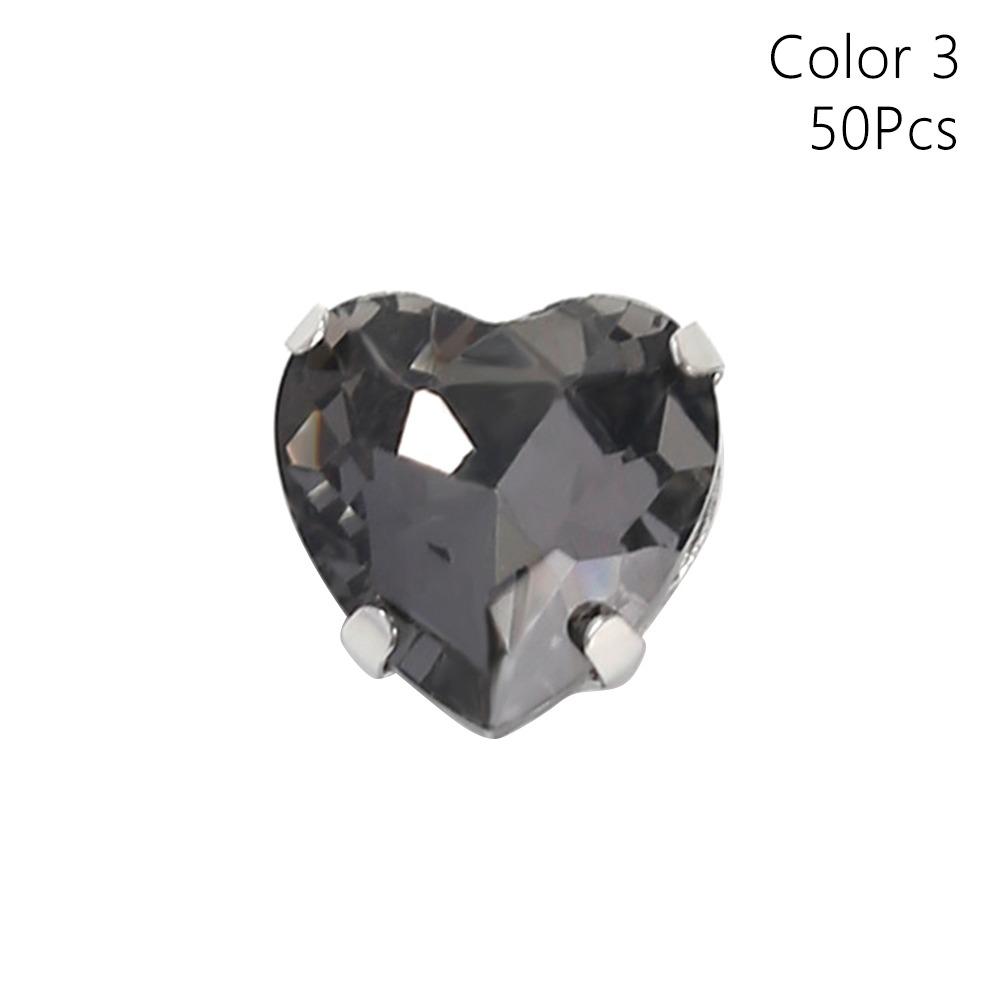 50Pcs/Pack Heart Shape Glitter Sewing Rhinestones Sew On With Silver Claw Glass Crystal Stones 8mm Diamond Beads Ornament