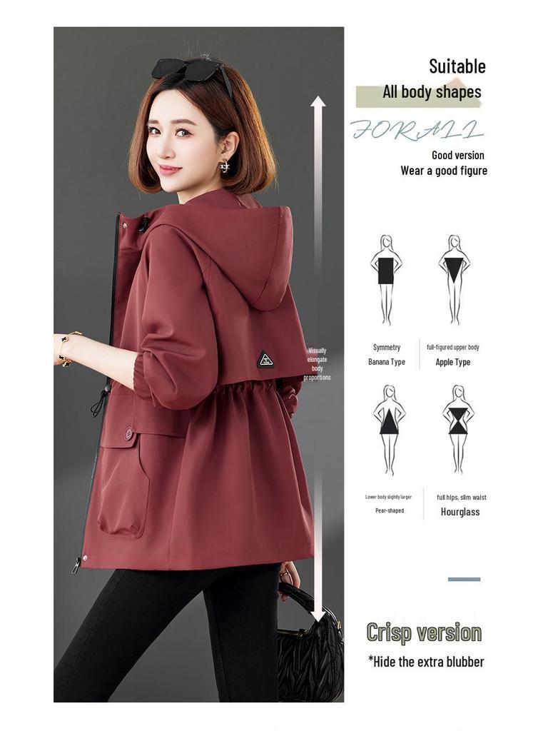 Ankola Damen Rote Kapuzenjacke: 2025 Frühling & Herbst Modischer Lässiger Kurzer Trenchcoat