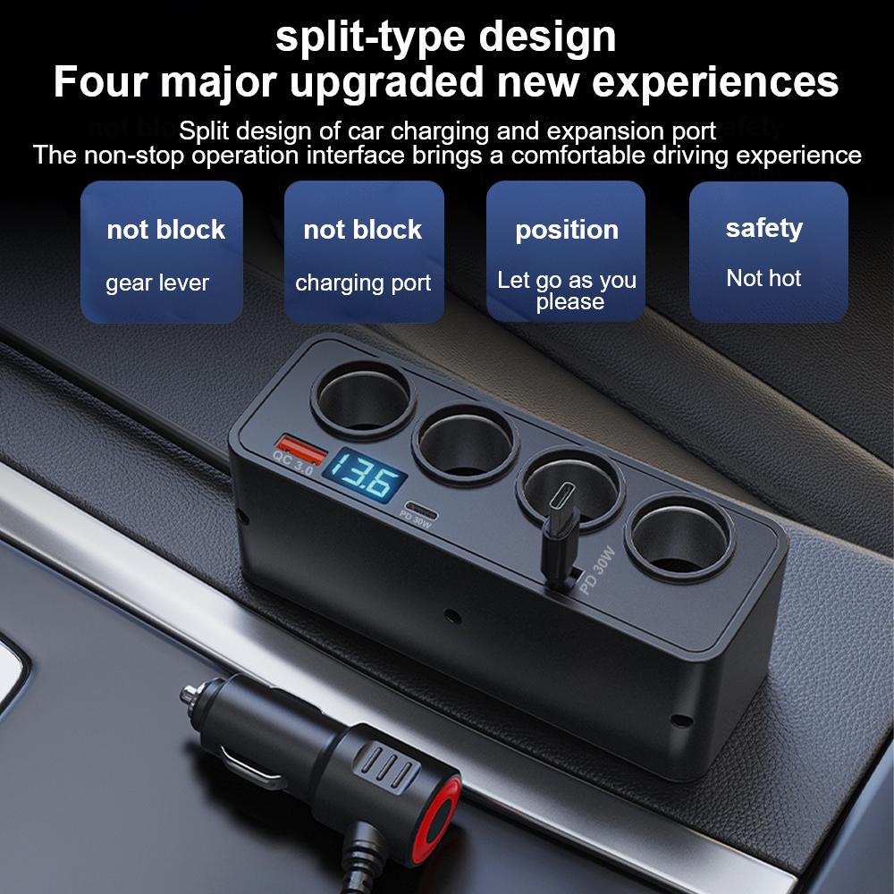 Quick Charge Multifunctional Car Digital Display Vehicle Charger Fast Charging Cable Auto Charger Adapter USB Fast Charging Universal QC3.0+PD TypeC