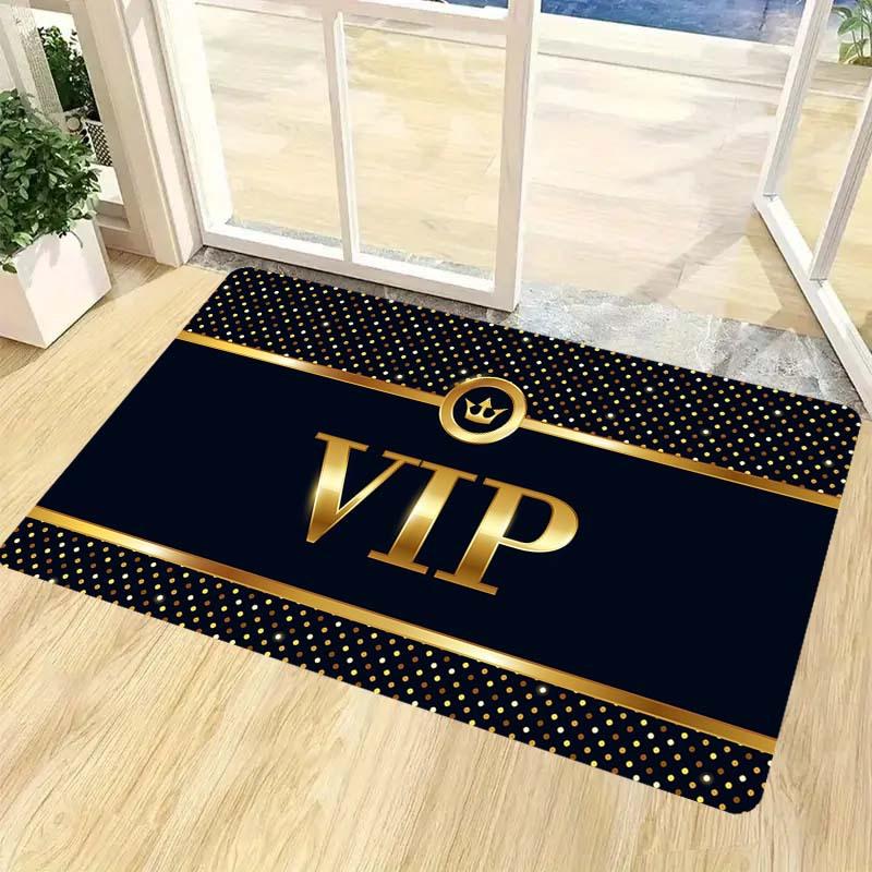VIP Gold Dot Kitchen Mat Non-Slip Durable Polyester Rug, Elegant Black Gold for Kitchen Living Room Porch Decor