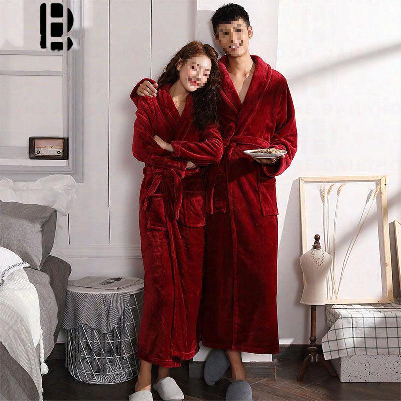 Women's & Men's Coral Fleece Bathrobe - Spring/Autumn, Thick Flannel, Long Couples Robe