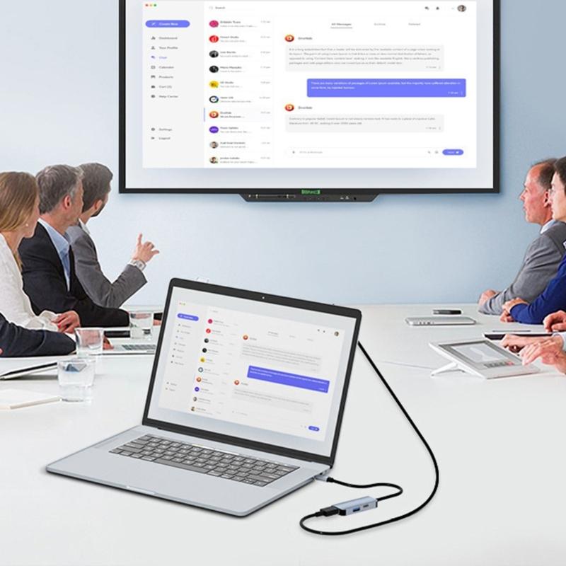 Multifunctional USB C Docking Station with HDTV 4K 60Hz Video Output Fast Speed USB3.0 Data and PD100W Charging