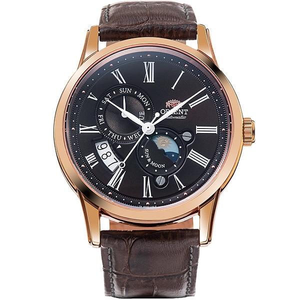 ORIENT Men's RN-AK0002Y (CLASSIC SUN&MOON) Round Watch Brown Stainless Multi-Hand Analog