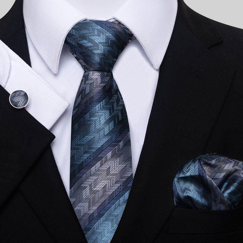 Men's Business Formal Tie Set: Includes Tie, Pocket Square & Cufflinks for Evening Parties. Fashionable & Popular.