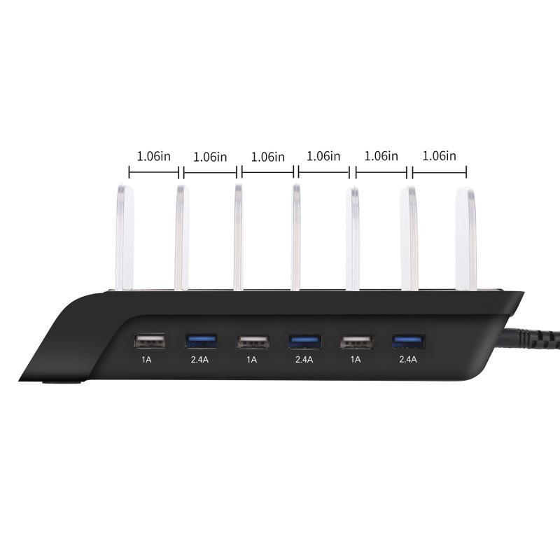 USB-Ladestation, 6-Port-Universal-Desktop-Dockingstation mit abnehmbaren Leitblechen, Ständer-Organizer
