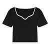 Design Sense Square Neck Knitted Short-sleeved T-shirt Tops Spring and Summer Slim Bottoming Shirt Female Casual Essential Slim Fit Pullovers Tees