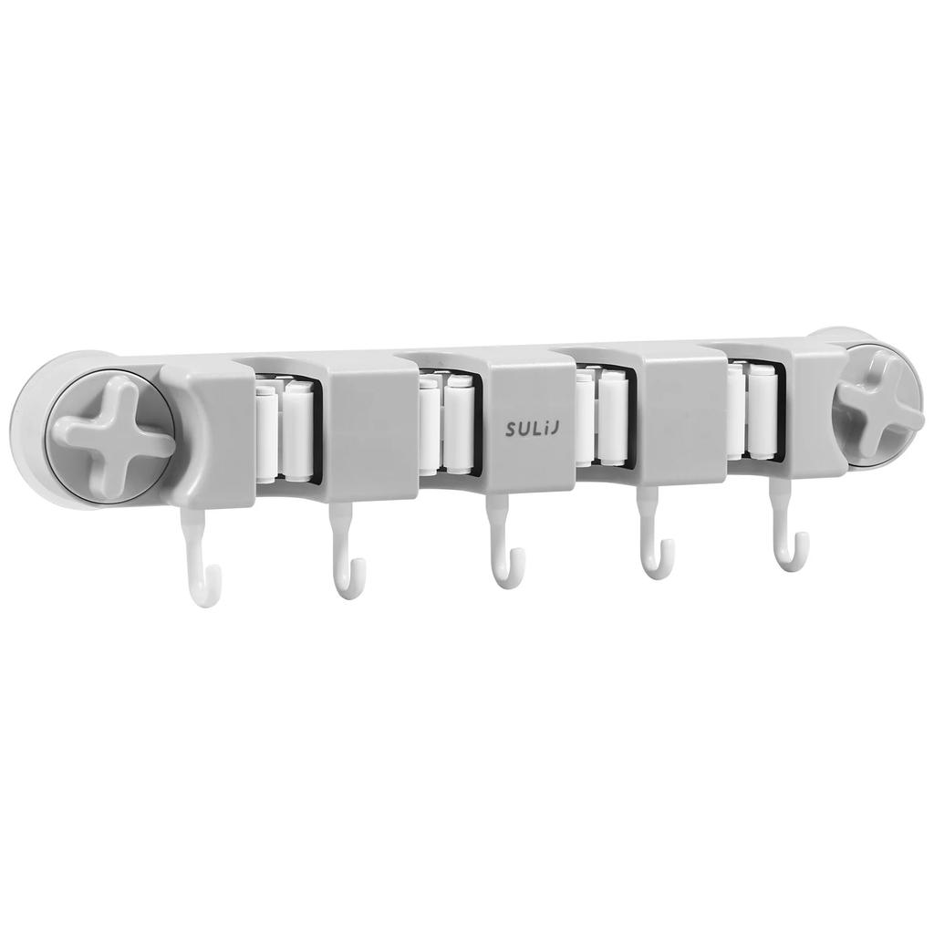 Broom Hook Holder Wall Mount Mop Organizer Vacuum Suction Cup Broom Hanger with 4 Racks and 5 Hooks Kitchen Bathroom Accessories