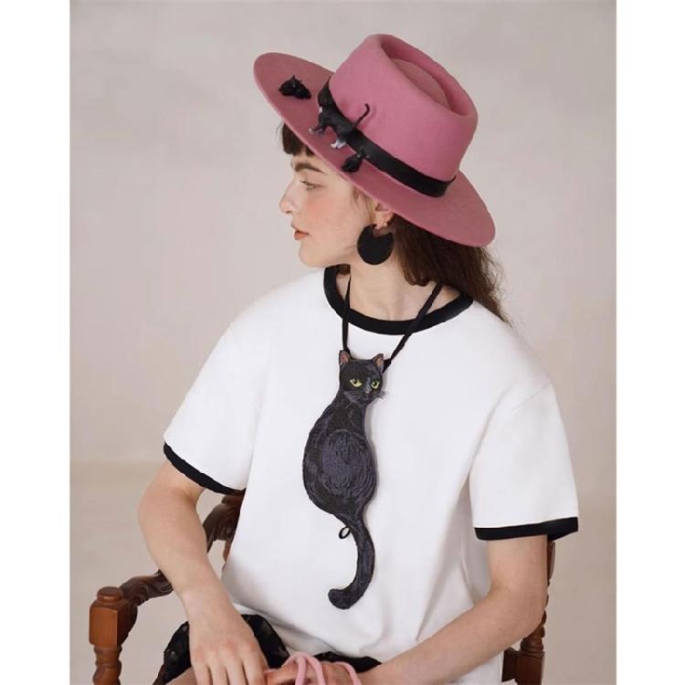 Unique Black Cats Embroidery Appliques Neck Tie Vintage Adjustable Pre Tied Necktie For Parties Event or Everyday Outfit