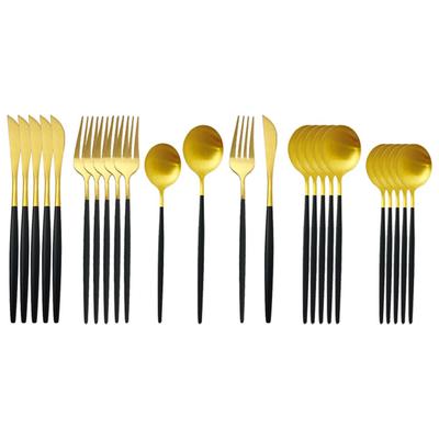 24Pcs 18/10 Stainless Steel Dinnerware Set Matte Black Gold Cutlery Dessert Spoon Fork Knife Western Silverware Tableware Set