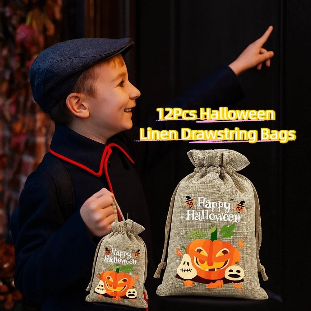 

12Pcs Handheld Trick or Treat Candy Bag Pumpkin Ghost Candy Packaging Bags Snacks Black
