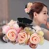 Non-slip Crossing Teeth Women Hair Claw Flower Beads Decor Bow Bath Hair Claw Styling Tool