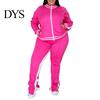 Dames Effen Kleur Casual Outfit 2 Delen/Set Joggingpak Grote Maten Ritssluiting Lange Mouwen Dagelijkse Kleding Tweekleurig Trainingspak met Broek