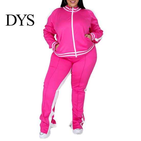 Dames Effen Kleur Casual Outfit 2 Delen/Set Joggingpak Grote Maten Ritssluiting Lange Mouwen Dagelijkse Kleding Tweekleurig Trainingspak met Broek