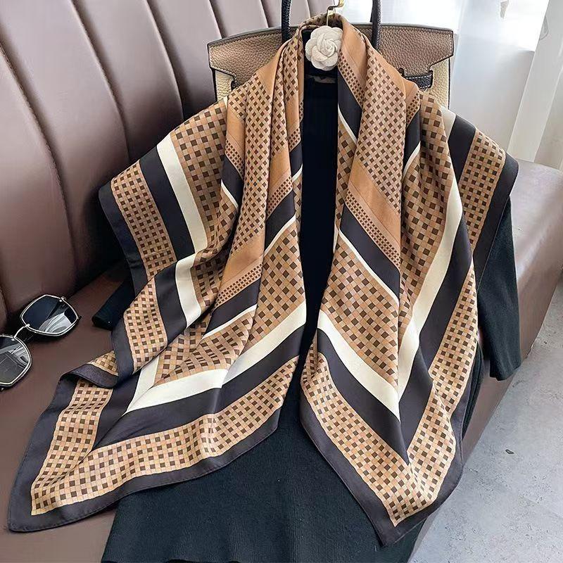 Print Satin Silk Square Scarf Hijab Women Bandana 90Cm Headscarves Neckerchief Ladies Muffler Shawl Wrap Foulard Headband