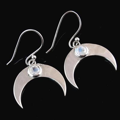 Mondstein-Mond-Ohrring mit Geburtsstein Juni, 100 % 925er Sterlingsilber, handgefertigter Damenschmuck