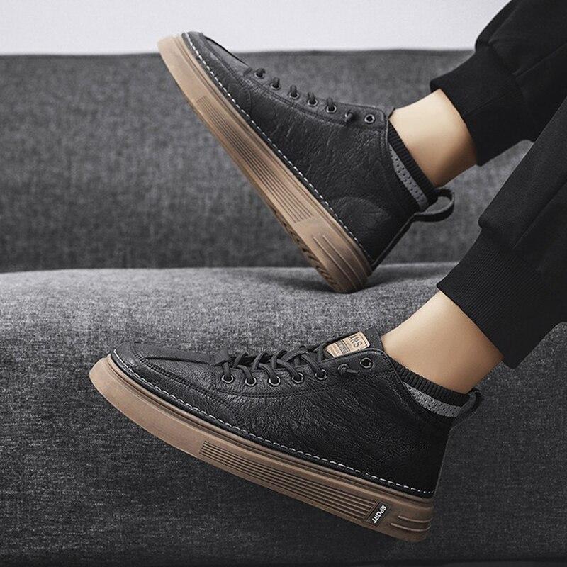 Winter Herren High-Top Casual Sportschuhe Leder Plus Samt Wärme All-Match Erhöhte Sneaker Atmungsaktives Sport-Schuhwerk