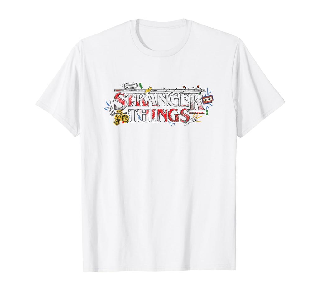 Stranger Things Christmas Textbook Doodle Logo T-Shirt