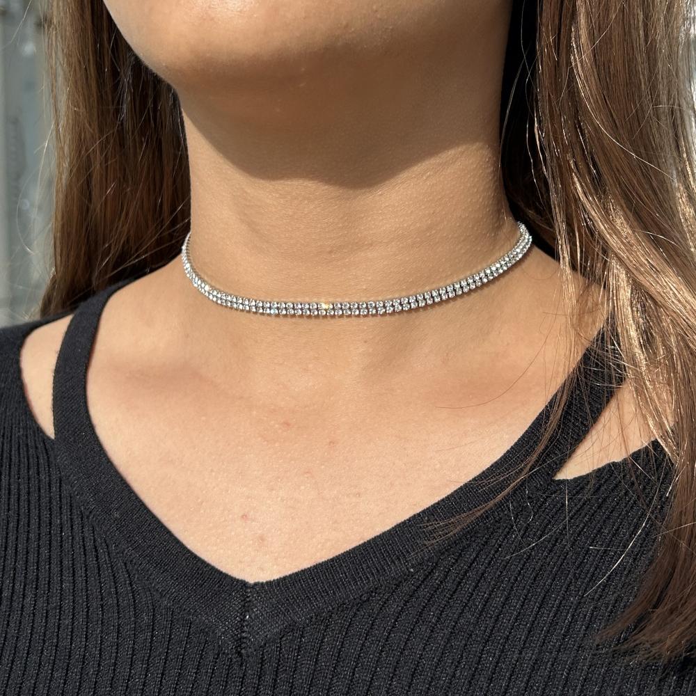 MinaMaMa Minimalista Collana girocollo in acciaio inossidabile e cristallo per donna Squisita catena di strass Collane tennis Gioielli Regali