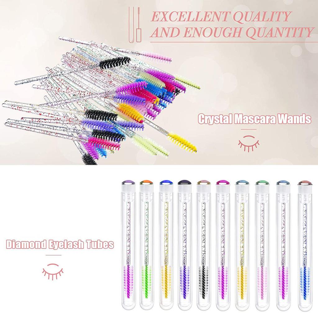 50pcs Flamingo Pattern Eyebrow Brush Tube Disposable Mascara Wands Applicator Tube with Resin Drill for Eyelash Extension