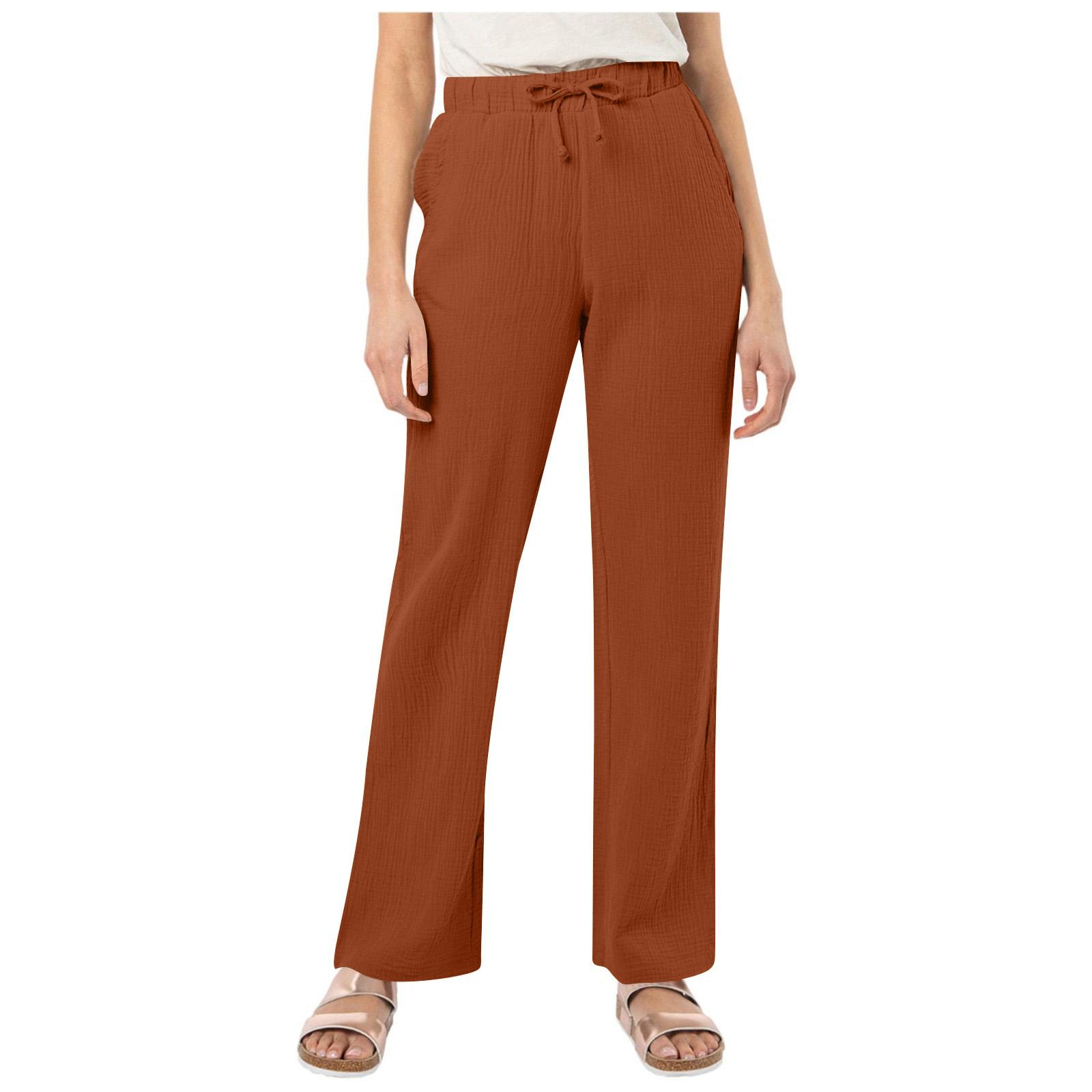 

Trousers Pants For Womens High Waisted Casual Drawstring With Pockets XL кавовий