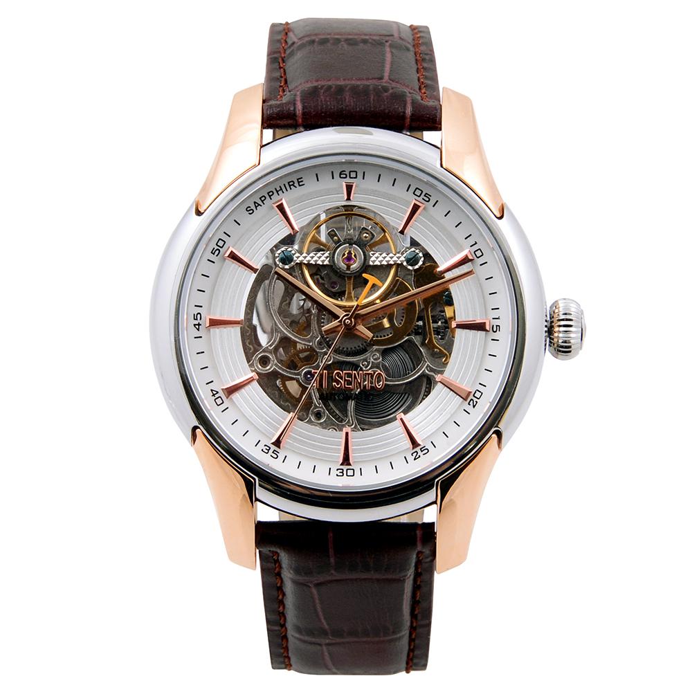 Tisento Ts60011 Men'S Skeleton Automatic Leather Watch