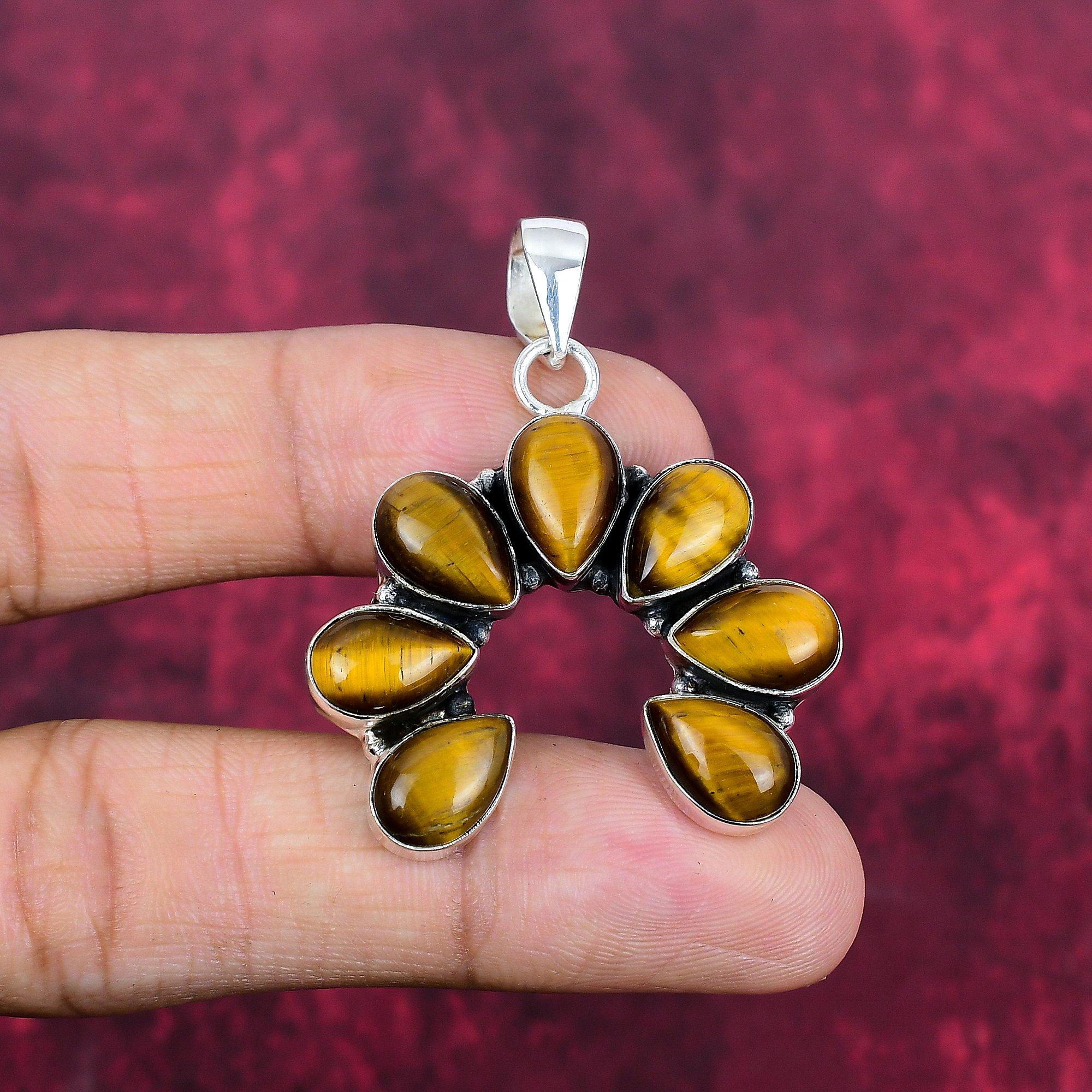 

Tiger s eye Pendant Gemstone Jewelry, 925 Solid Sterling Silver Pendant, Handmade Jewelry Birthstone Pendant, Gift For Him 1.77 Inches