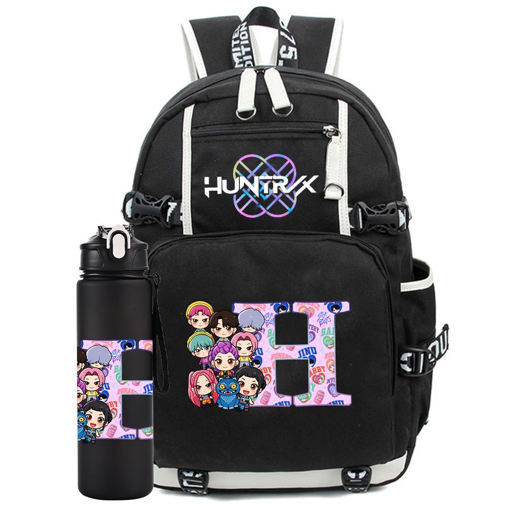 2 Stück/Set 26 Englische Buchstaben K-Pop Aufdruck Rucksack mit 750ml Wasserflasche für Teenager Schüler Mädchen Junge Schultasche Kinder Geschenk Große Kapazität Reisetasche