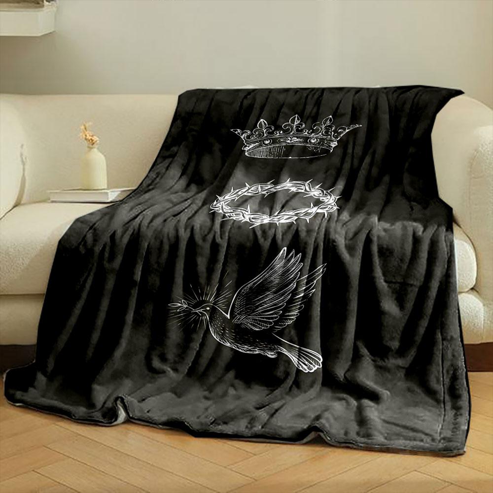 Royal Crown Thorn Wreath Peace Dove Blanket Printed Blanket for Living Room Bed Couch Lunch Break Soft Cozy Blanket for Friend's Festival Gift