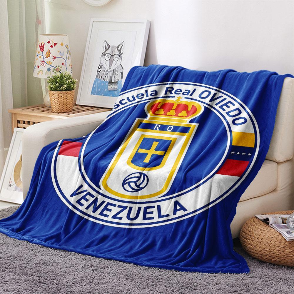 Real Oviedo Printed Flannel Blanket, soft throw for bedroom sofa, washable,soccer fan merchandise, great gift.
