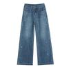 Rhinestone Wide-Leg Women's Jeans: Fashionable, Slimming, Versatile, Floor-Length Pants for Spring and Autumn